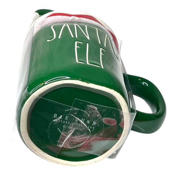 NEW Rae Dunn Santa's Helper Ceramic COFFEE MUG + TOPPER Cover Lid Elf Legs Green - Picture 4 of 5